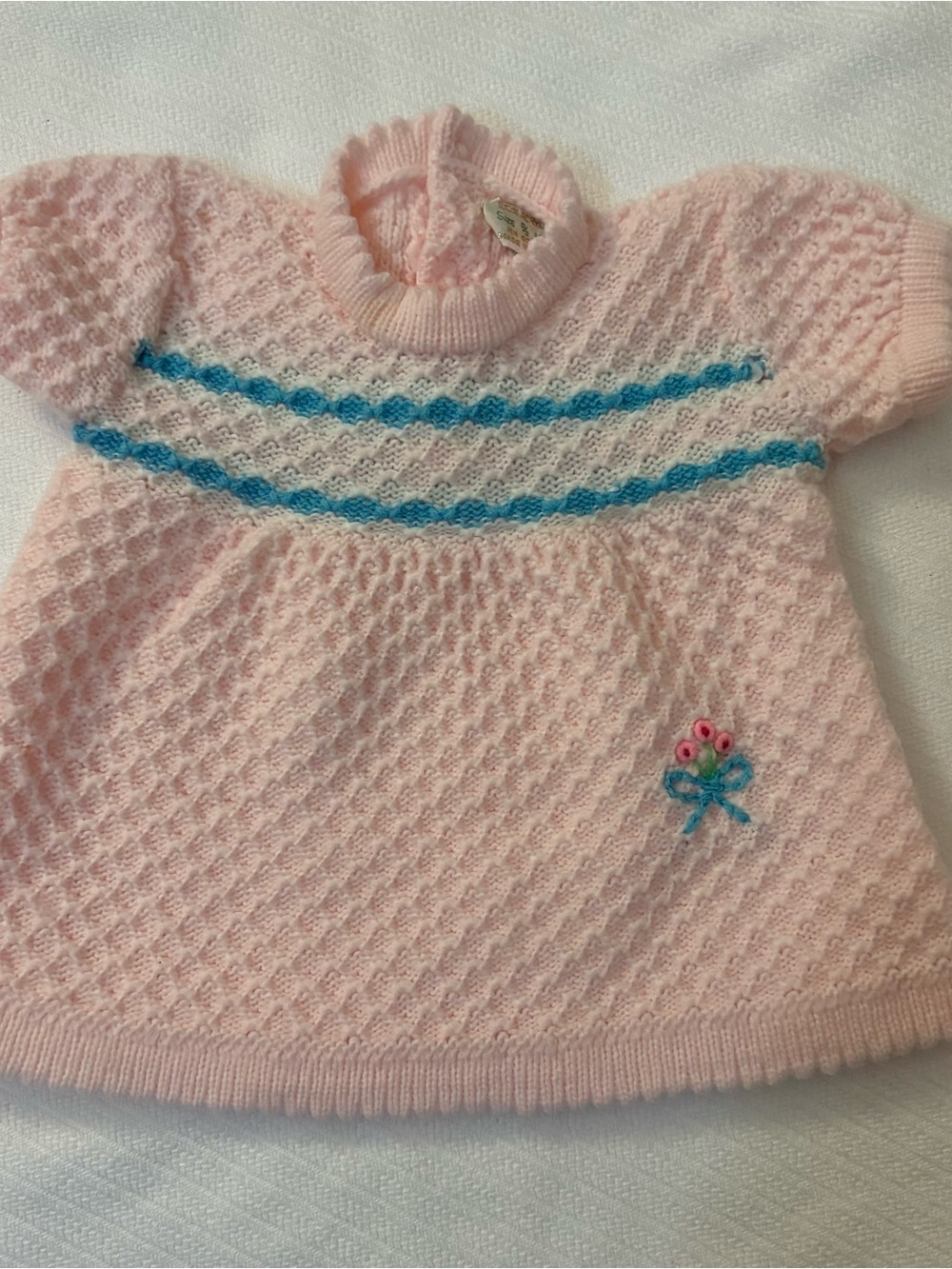 1950’s Pink Baby Sweater Dress with Blue Trim